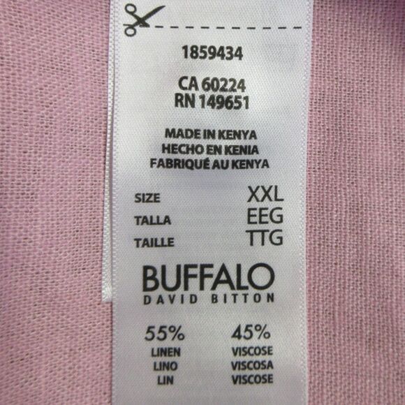 BUFFALO DAVID BITTON Linen Blend Button Front Shirt XXL Fidji Pink Top 2XL NWT - Picture 5 of 9